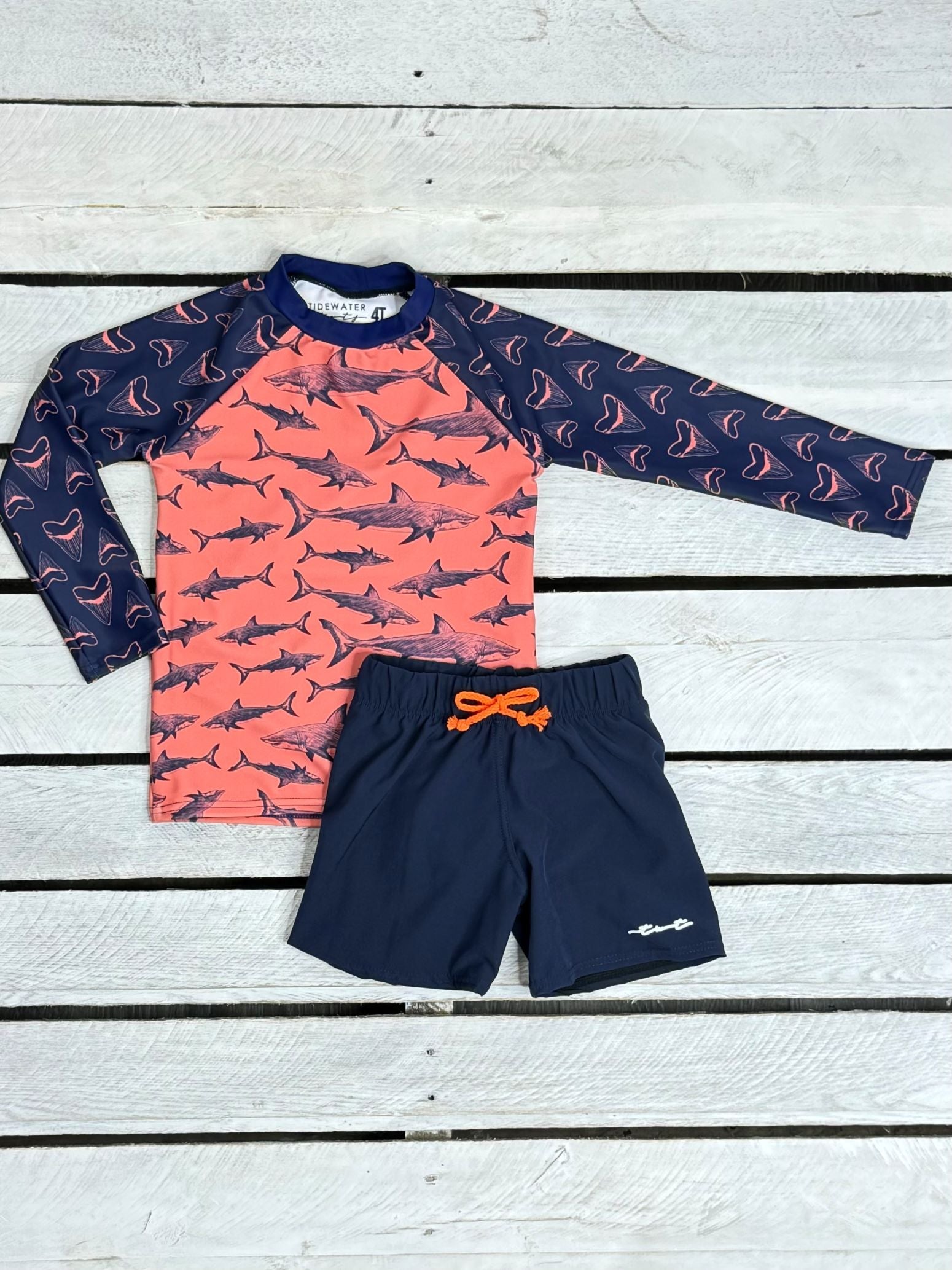 Kids Shark Bite Rash Guard Shirt and Swim Bottom Set