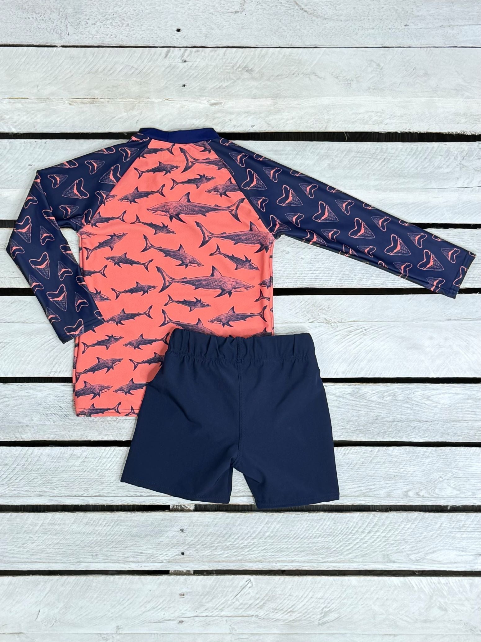 Kids Shark Bite Rash Guard Shirt and Swim Bottom Set