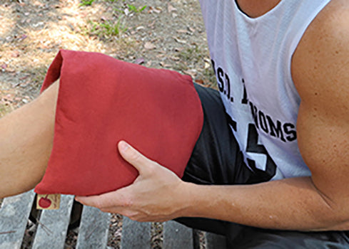 Hot Cherry Double Square Pillow - Red Denim