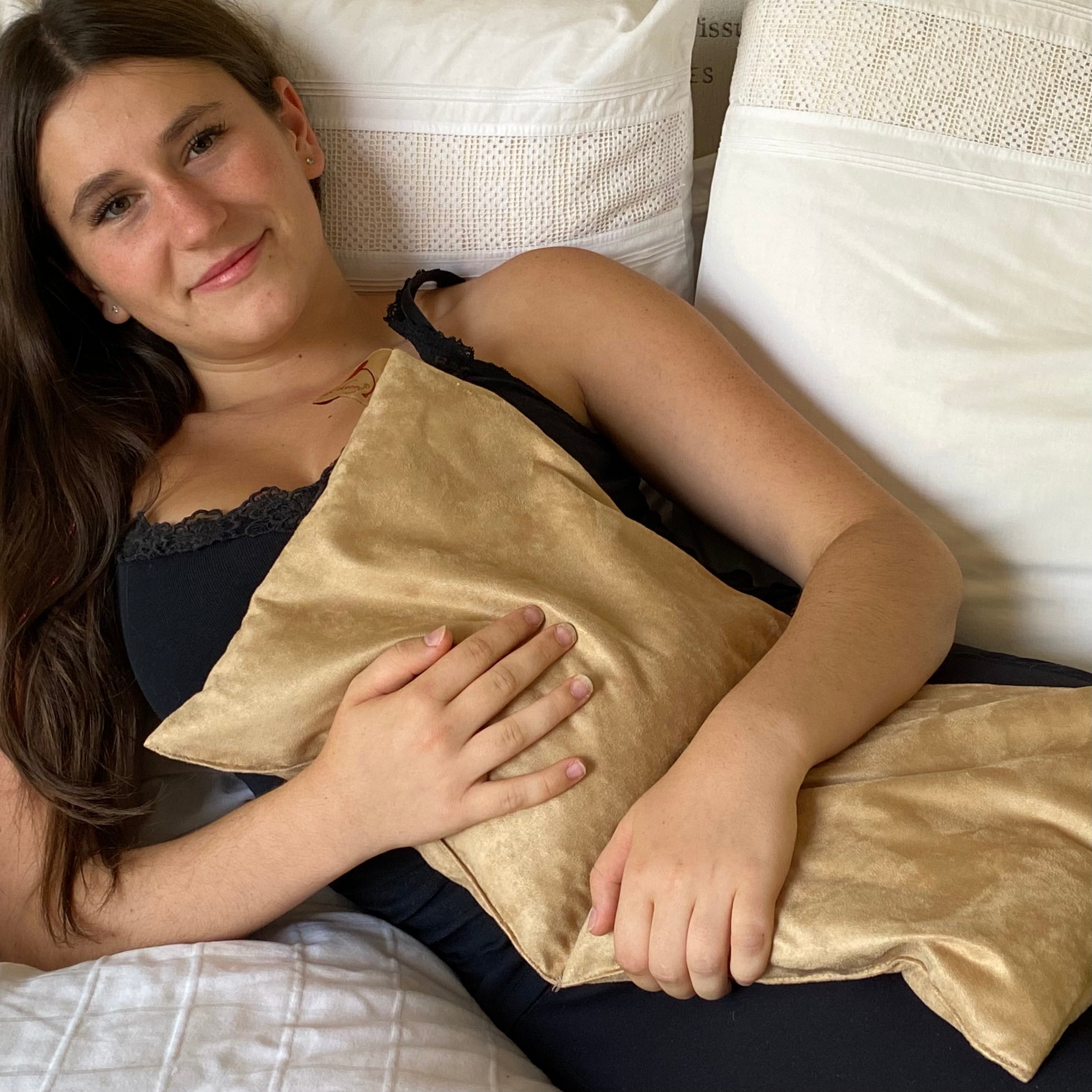Hot Cherry Double Square Pillow - Tan Ultra-Suede