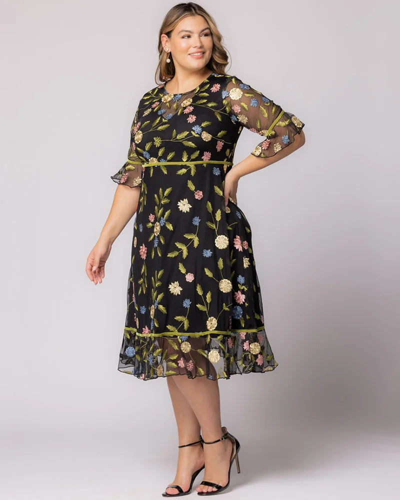 Plus Size Wildflower Embroidered Dress