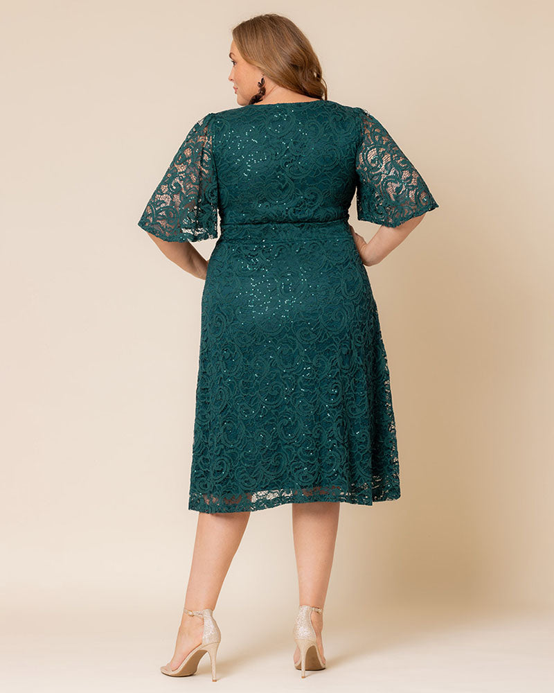 Plus Size Starry Sequined Lace Cocktail Dress