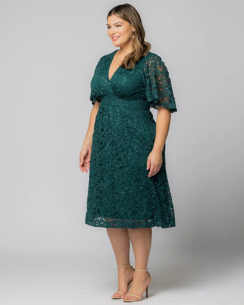Plus Size Starry Sequined Lace Cocktail Dress