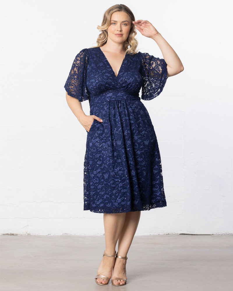 Plus Size Starry Sequined Lace Cocktail Dress