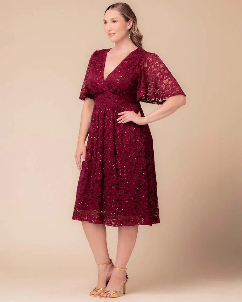 Plus Size Starry Sequined Lace Cocktail Dress