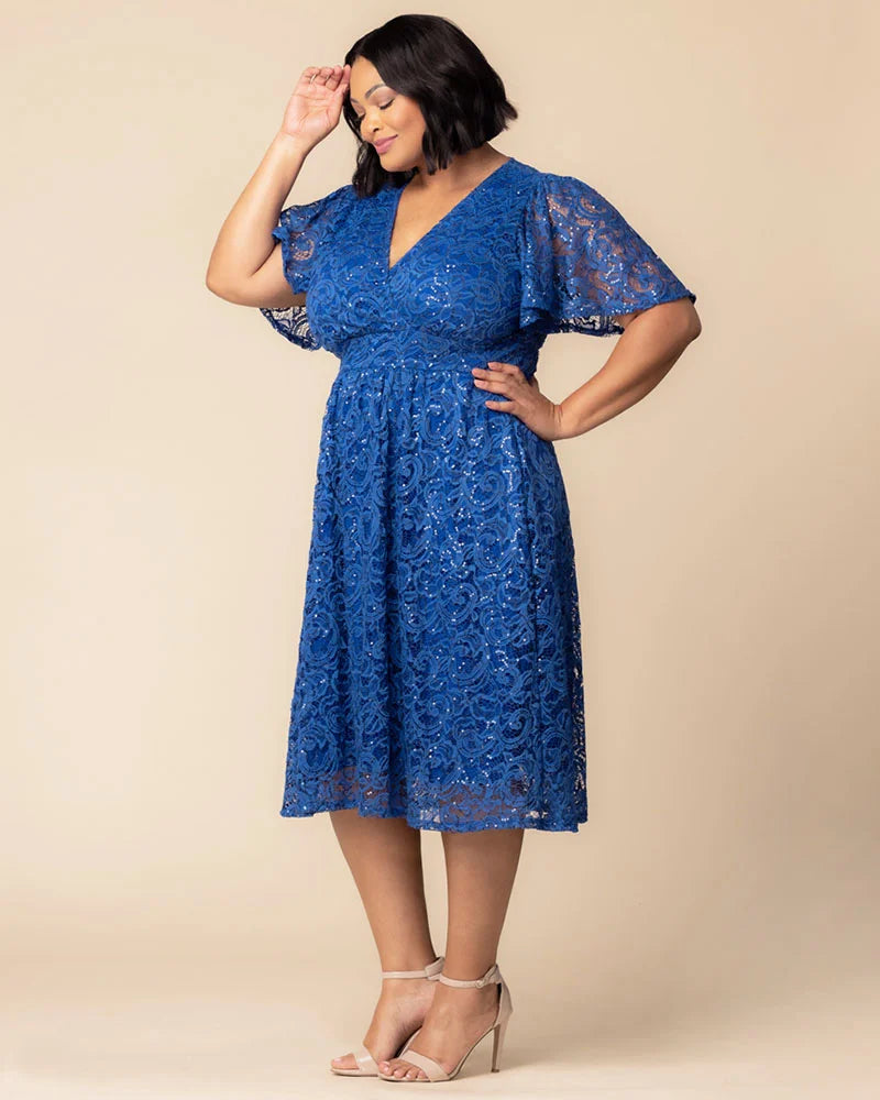 Plus Size Starry Sequined Lace Cocktail Dress