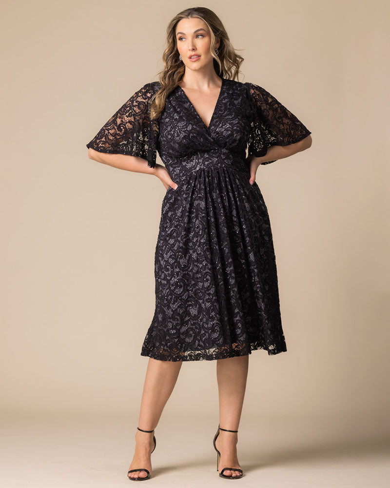 Plus Size Starry Sequined Lace Cocktail Dress