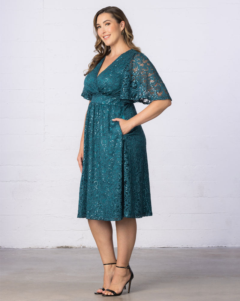 Plus Size Starry Sequined Lace Cocktail Dress