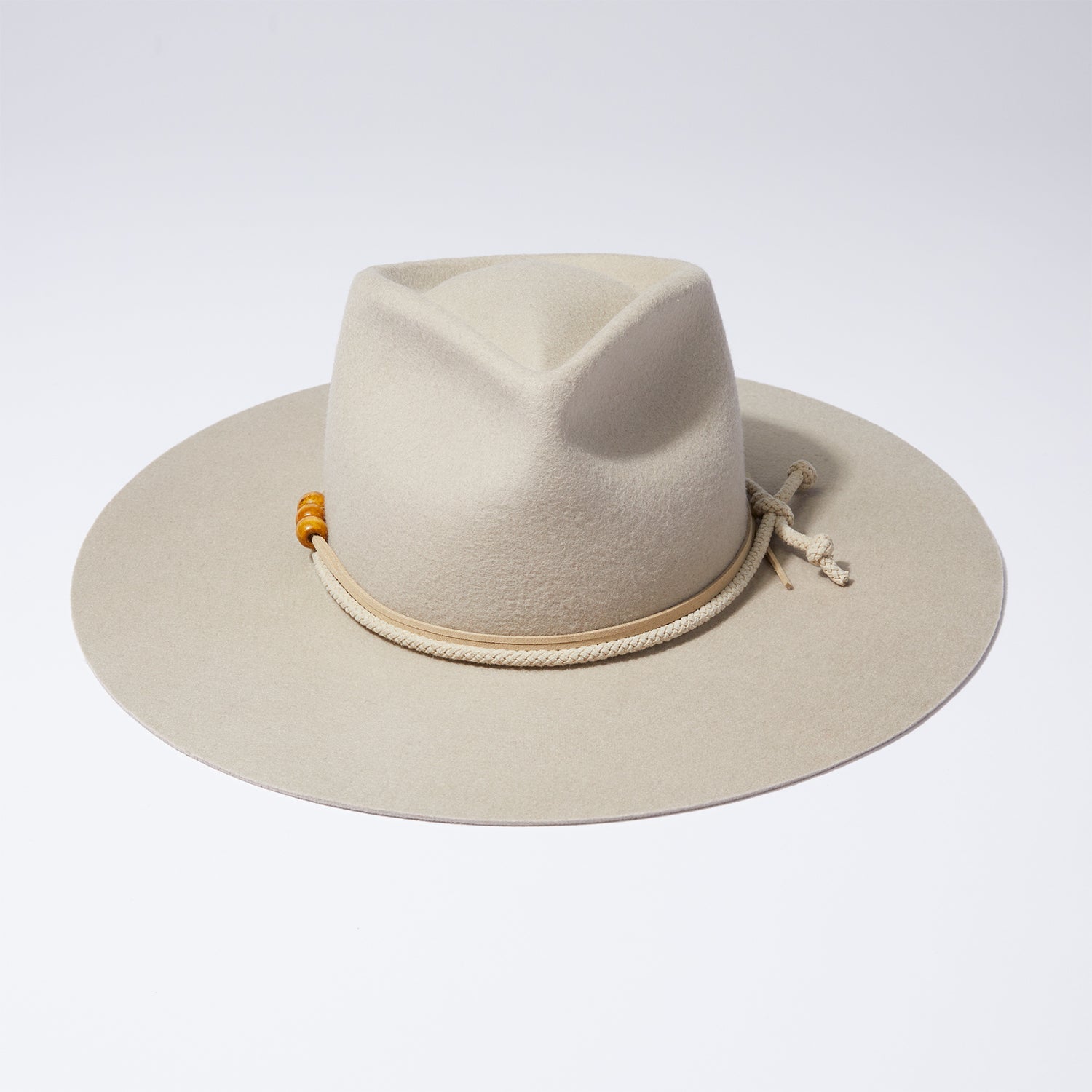 Teardrop Wool Hat - Silver Sand w/ Rope & Bead Trim
