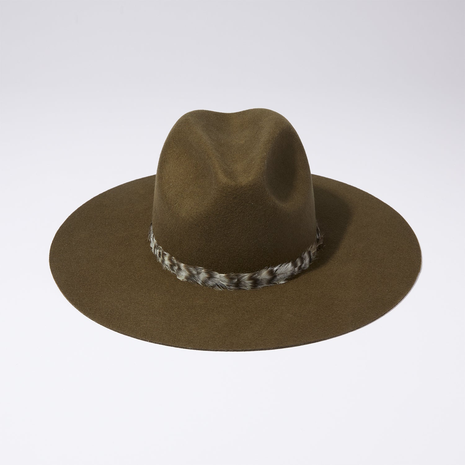 Classic Wool Hat - Dark Olive w/ Feather Ribbon Trim