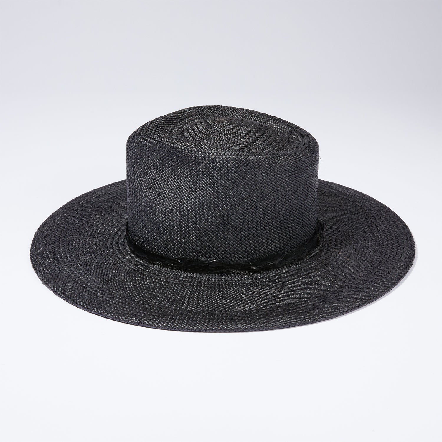Straw Teardrop Hat - Black w/ Feather Ribbon Trim