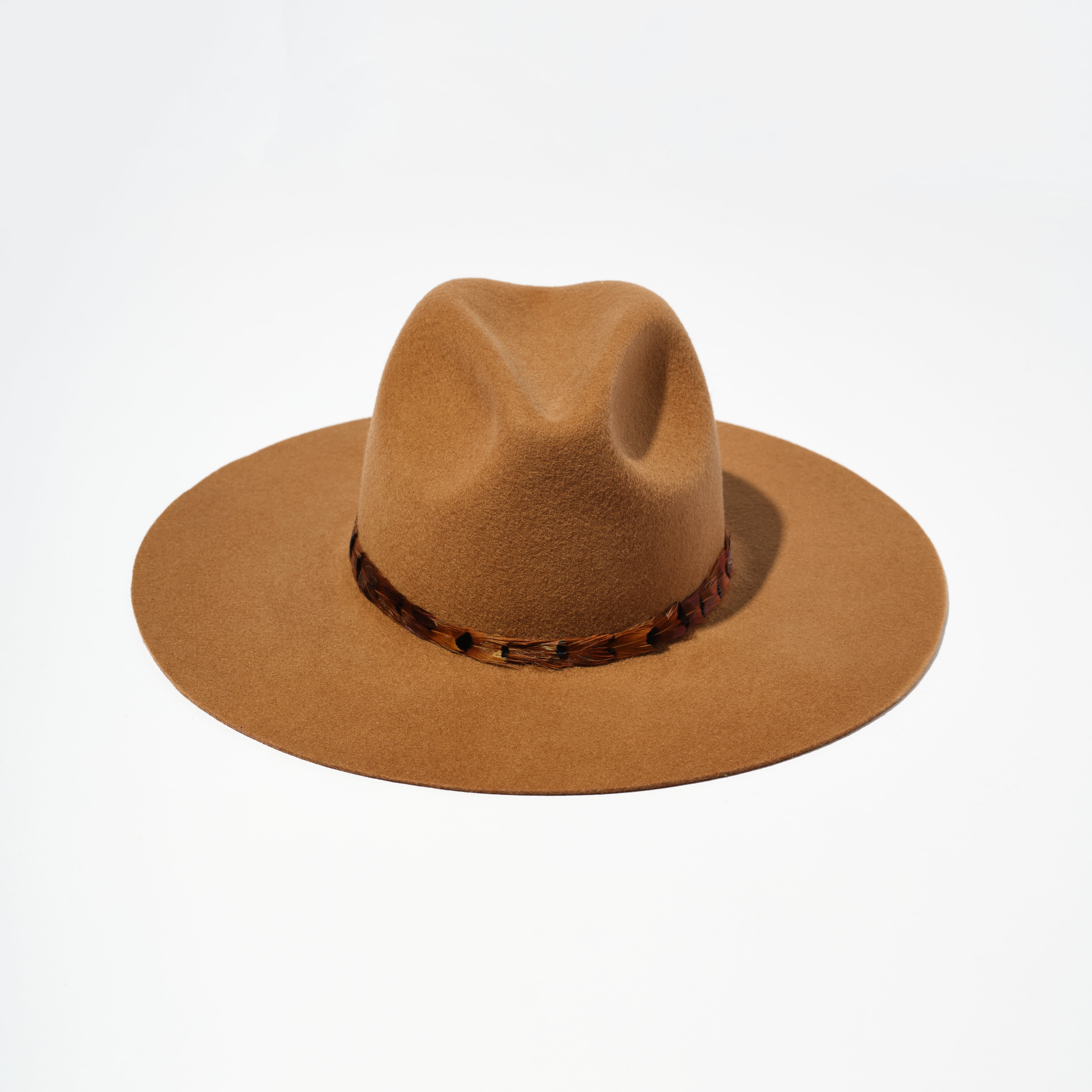 Classic Wool Hat - Brown Sugar w/ Feather Ribbon Trim