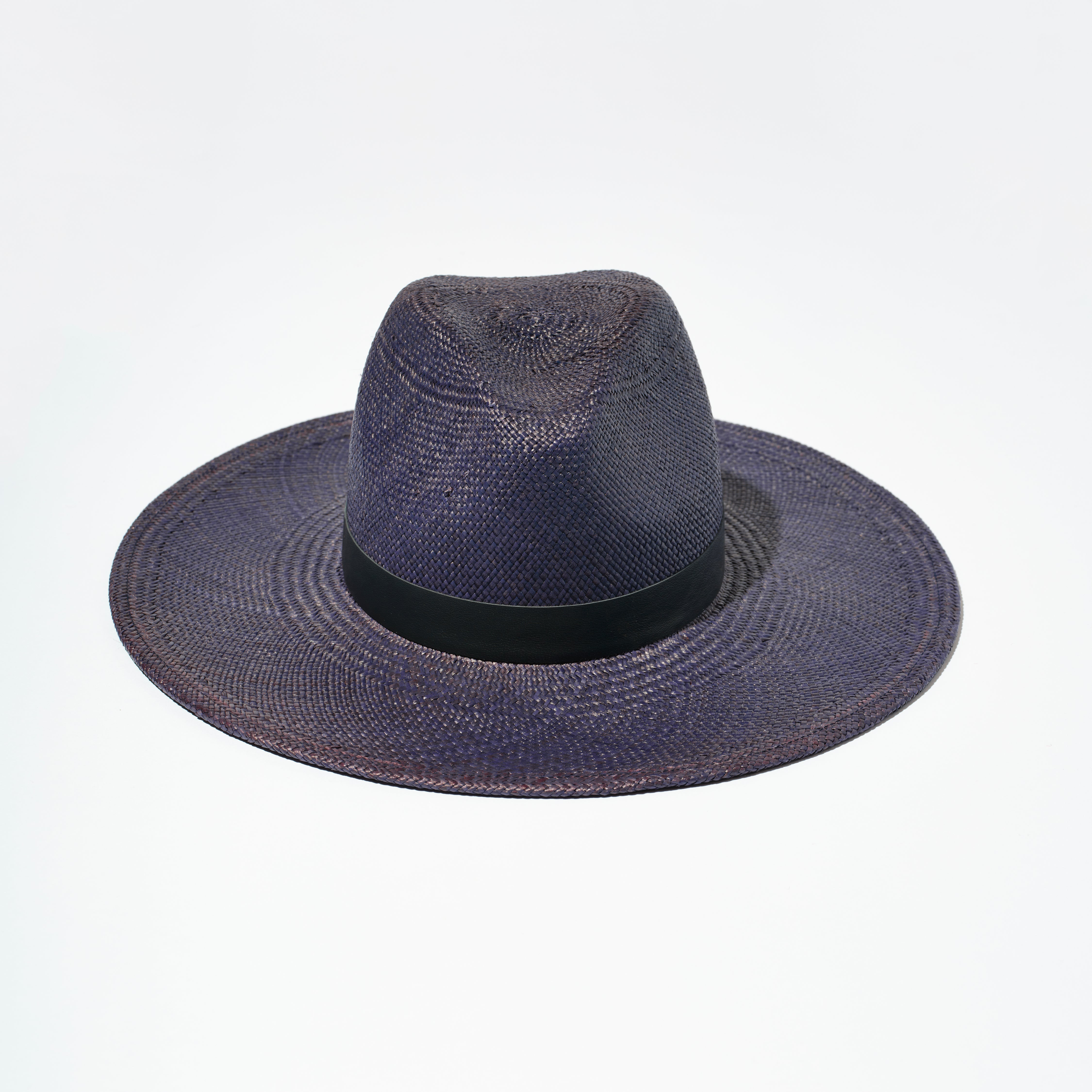 Straw Classic Hat - Neon Navy w/ Nappa Leather Trim