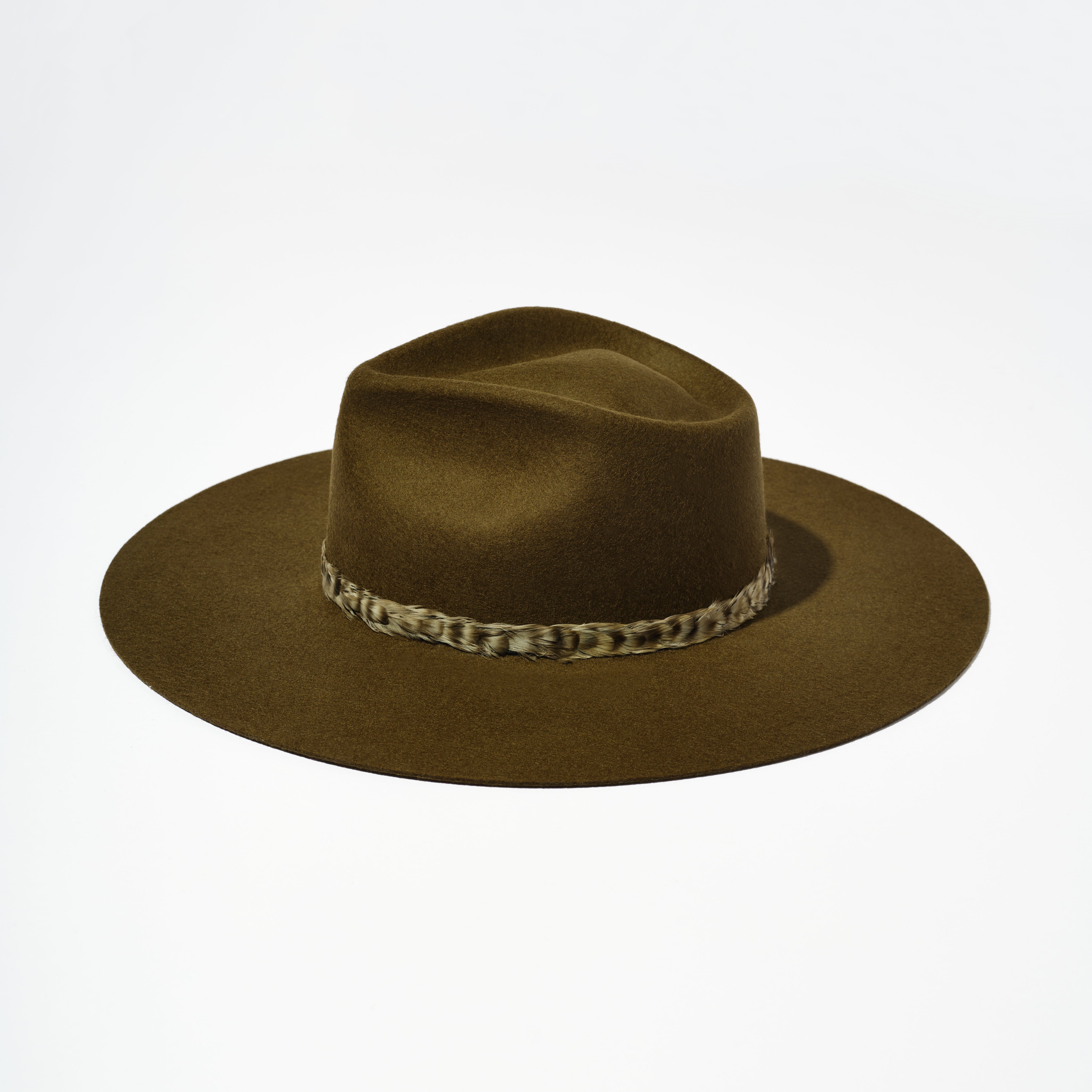 Teardrop Wool Hat - Dark Olive w/ Feather Ribbon Trim