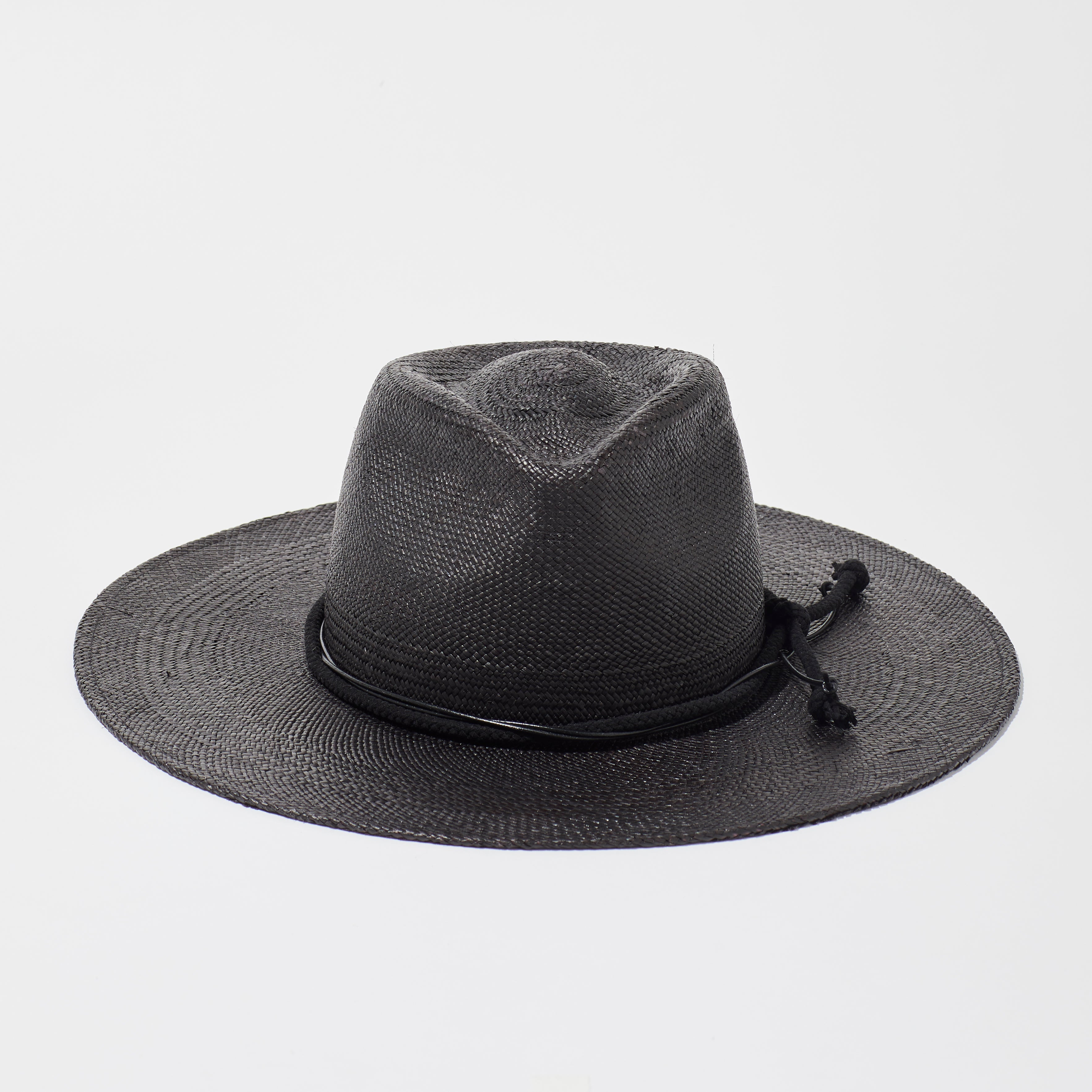 Straw Teardrop Hat - Black w/ Patterned & Suede Trim