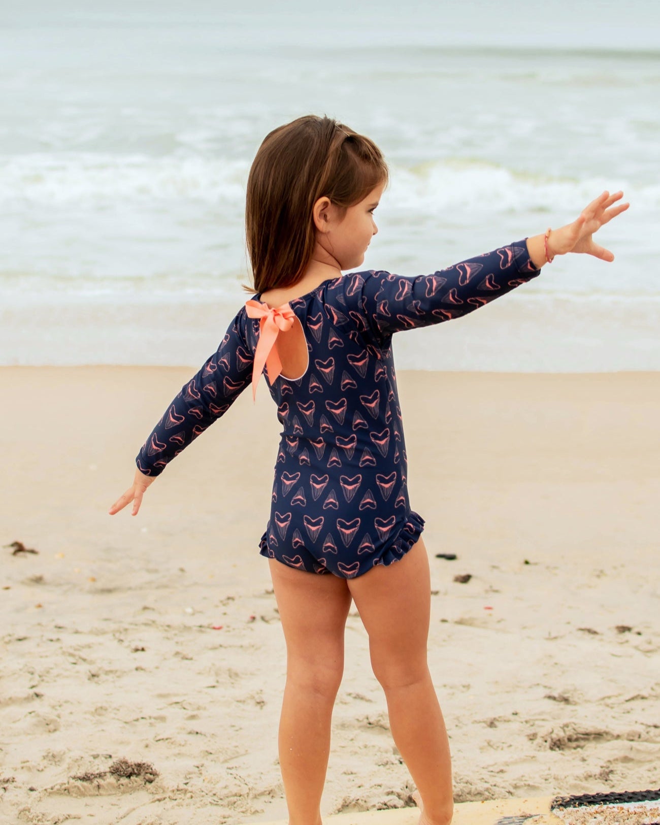 Girls Shark Bite Long Sleeve UPF 50 One Piece Swimsuit