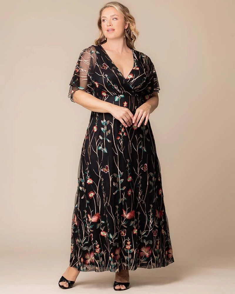 Plus Size Embroidered Elegance Evening Gown