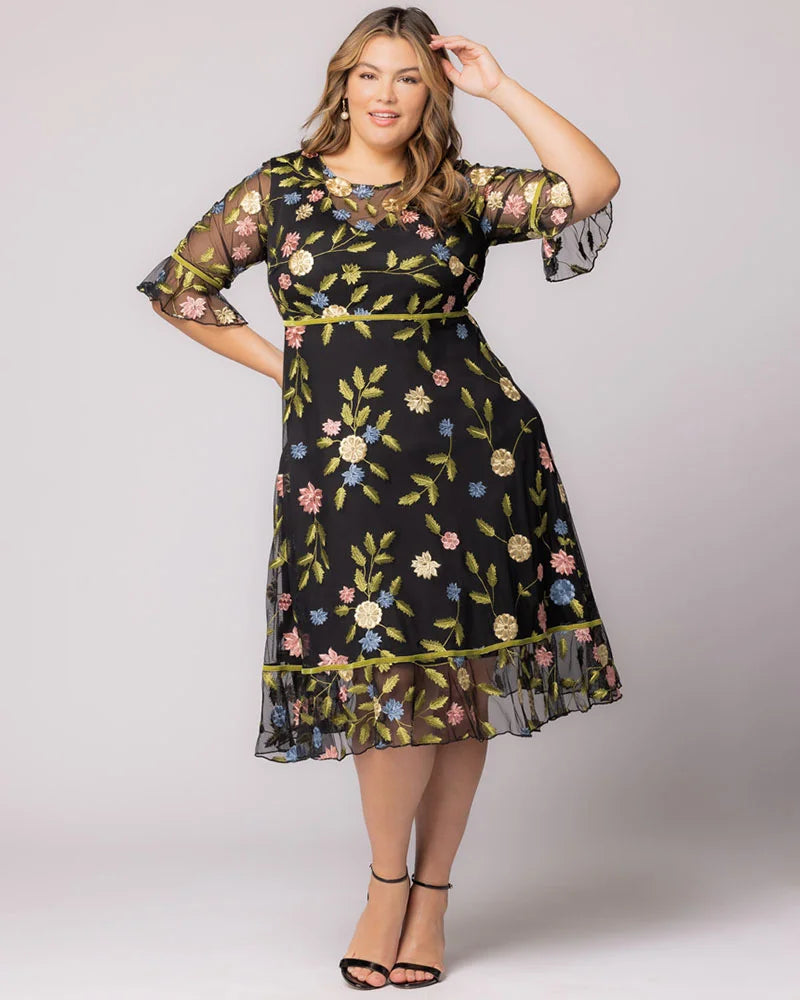 Plus Size Wildflower Embroidered Dress