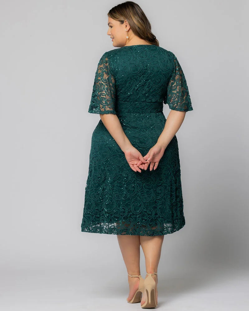 Plus Size Starry Sequined Lace Cocktail Dress