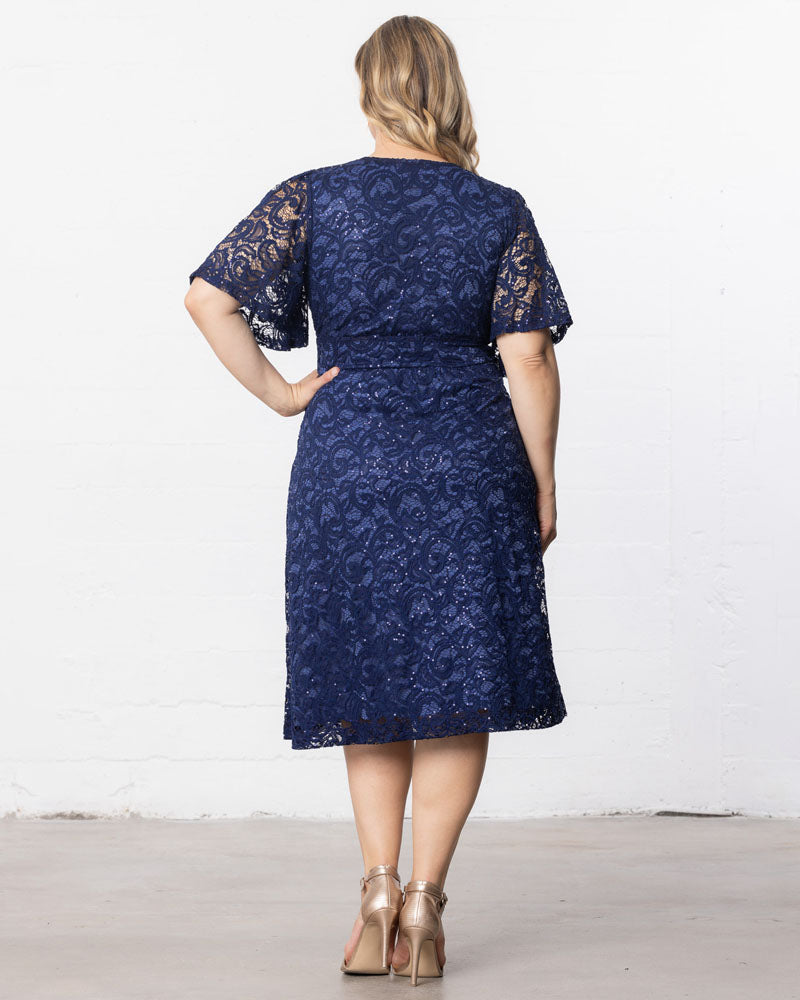 Plus Size Starry Sequined Lace Cocktail Dress