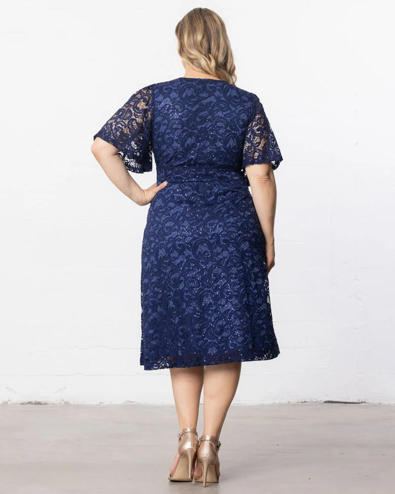 Plus Size Starry Sequined Lace Cocktail Dress