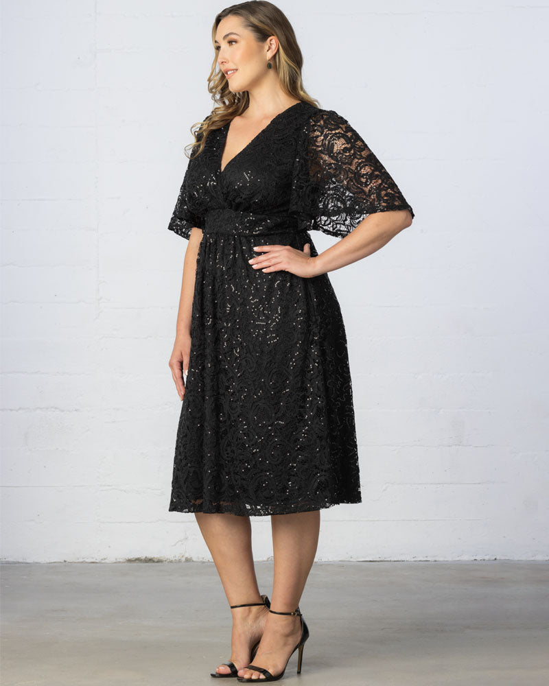 Plus Size Starry Sequined Lace Cocktail Dress