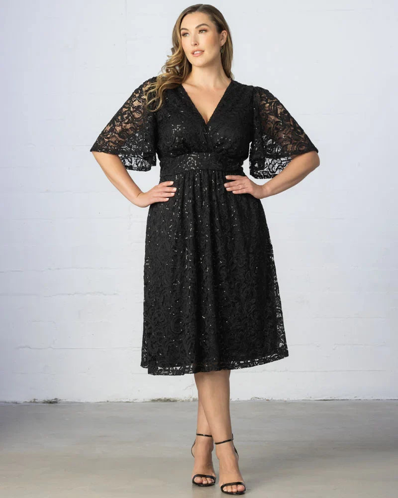 Plus Size Starry Sequined Lace Cocktail Dress