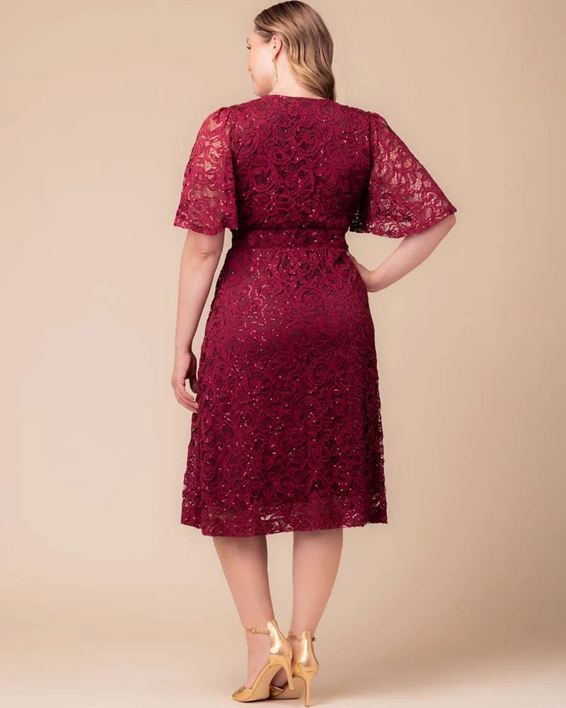 Plus Size Starry Sequined Lace Cocktail Dress