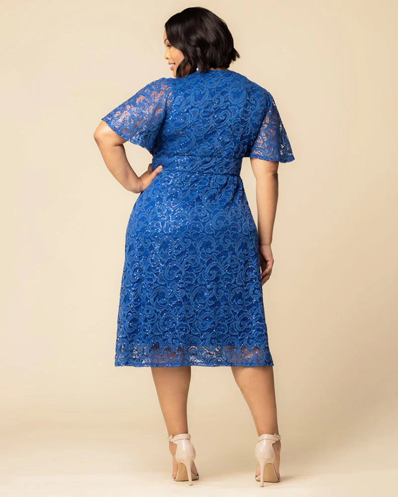 Plus Size Starry Sequined Lace Cocktail Dress