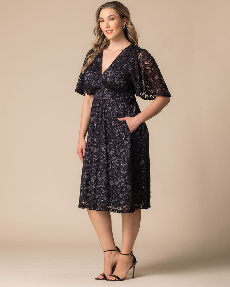 Plus Size Starry Sequined Lace Cocktail Dress