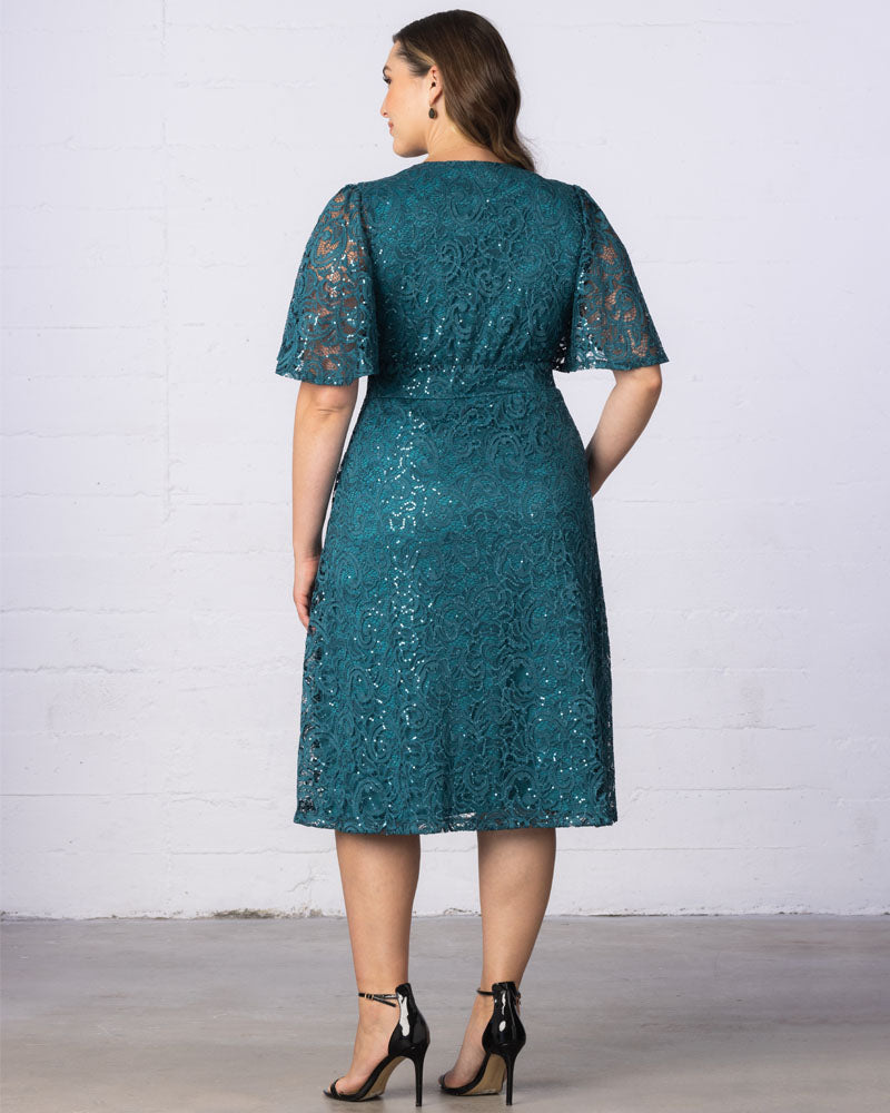 Plus Size Starry Sequined Lace Cocktail Dress