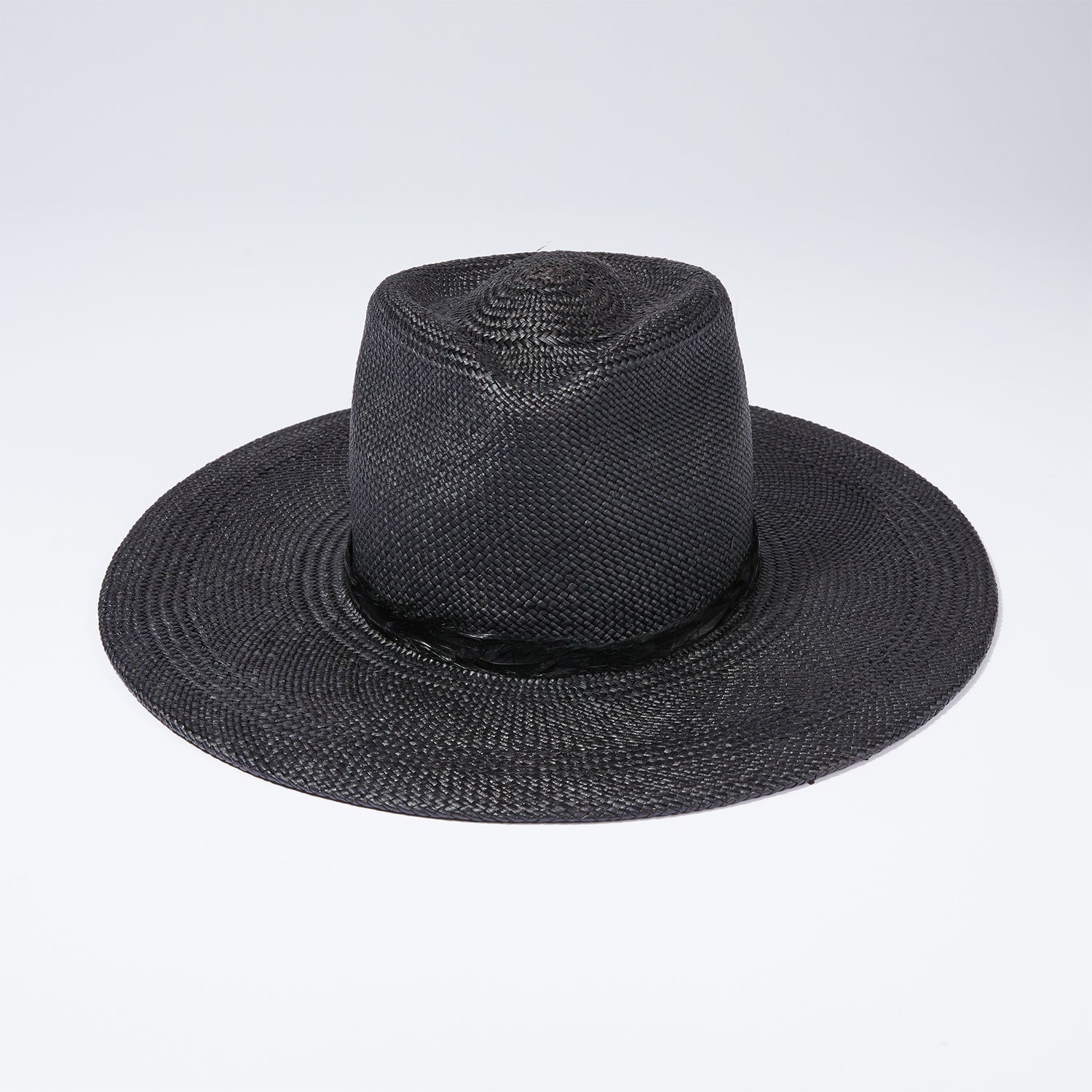 Straw Teardrop Hat - Black w/ Feather Ribbon Trim