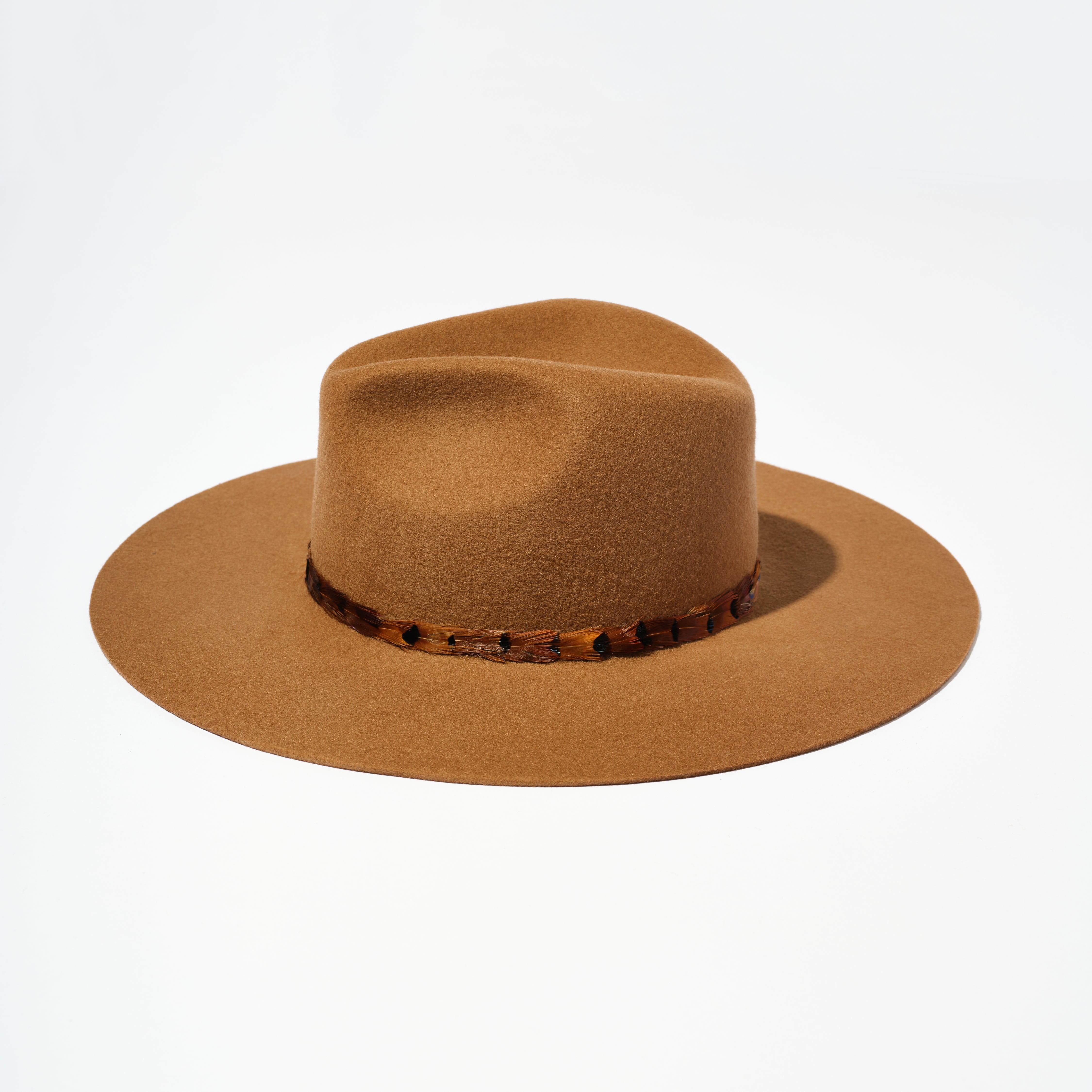 Classic Wool Hat - Brown Sugar w/ Feather Ribbon Trim