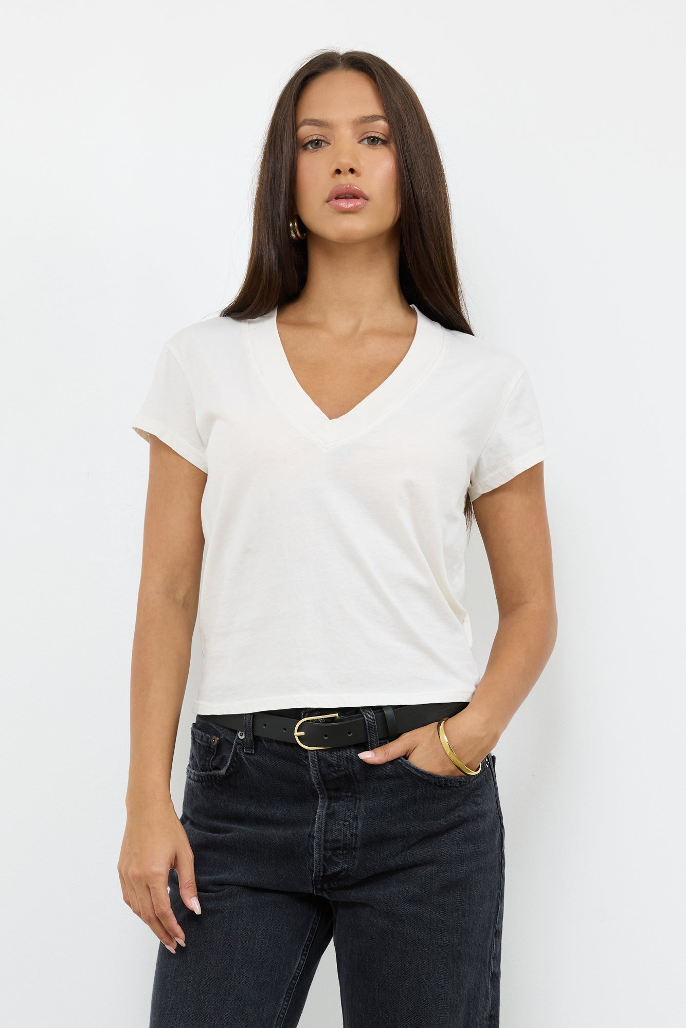 Suri Organic Deep V Cap Sleeve Organic Cotton Tee