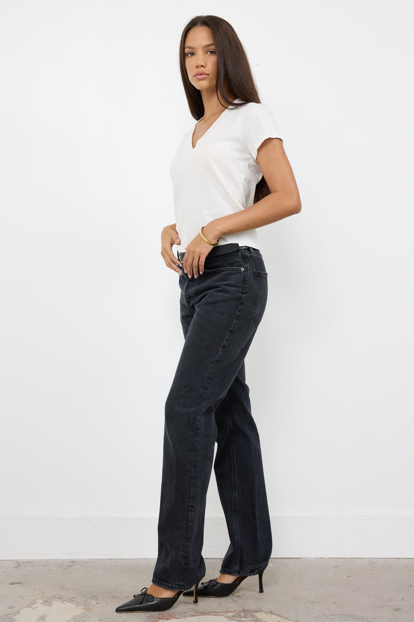 Suri Organic Deep V Cap Sleeve Organic Cotton Tee