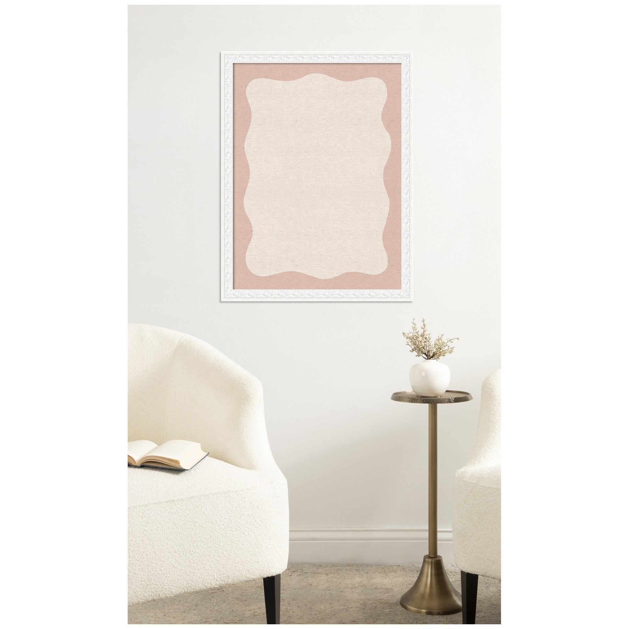 Framed Fabric Pinboard Wavy Linen Light and Pink Wall Organization