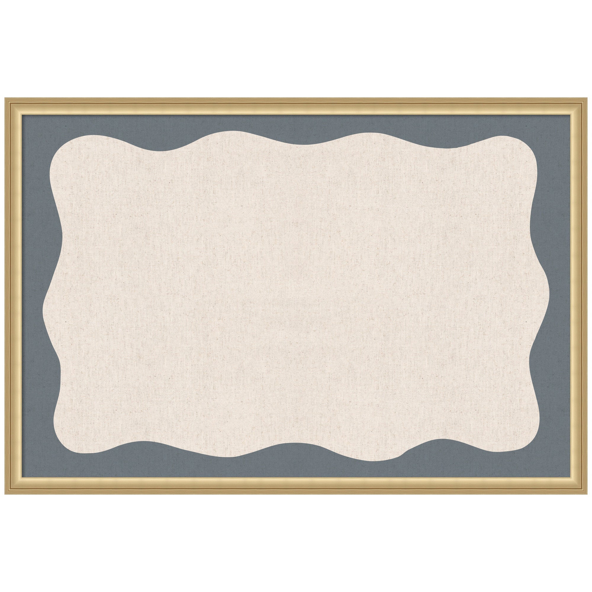 Framed Fabric Pinboard Wavy Linen and Smokey Blue Wall Organization