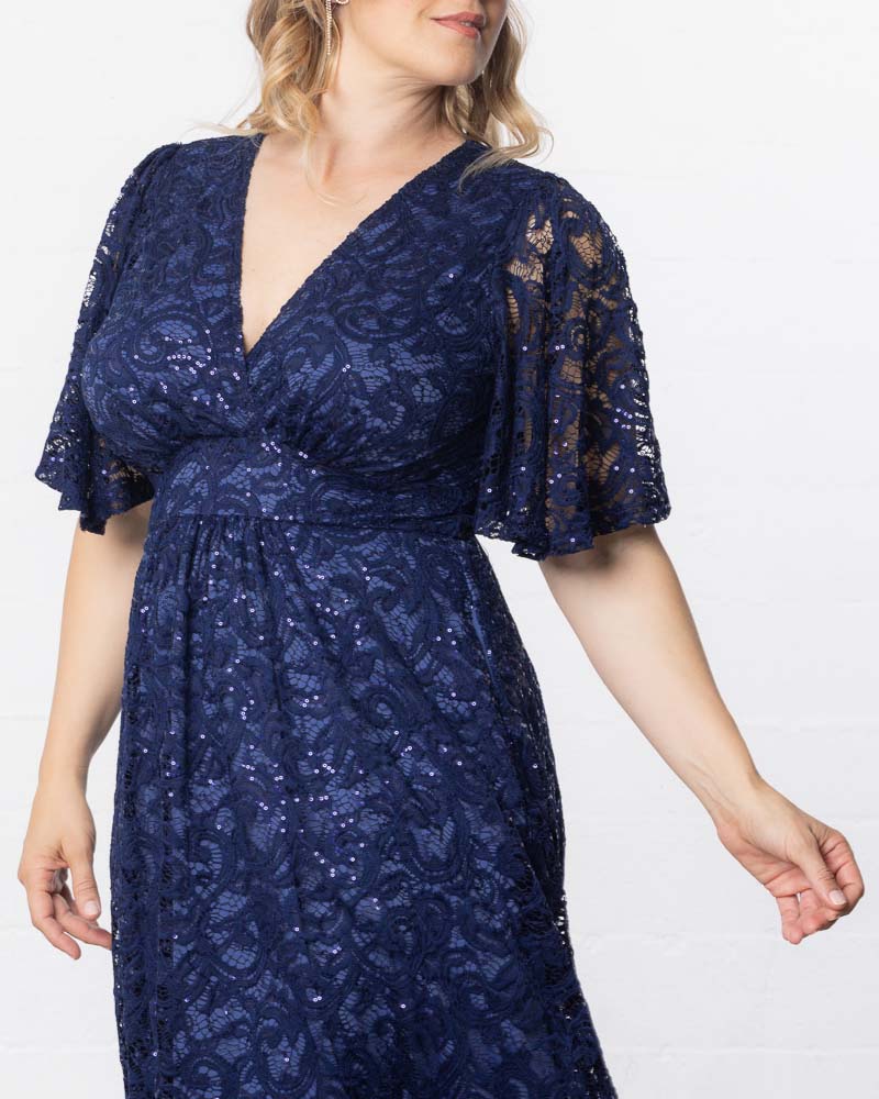 Plus Size Starry Sequined Lace Cocktail Dress