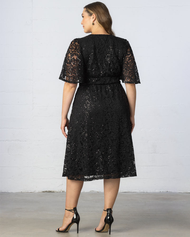 Plus Size Starry Sequined Lace Cocktail Dress