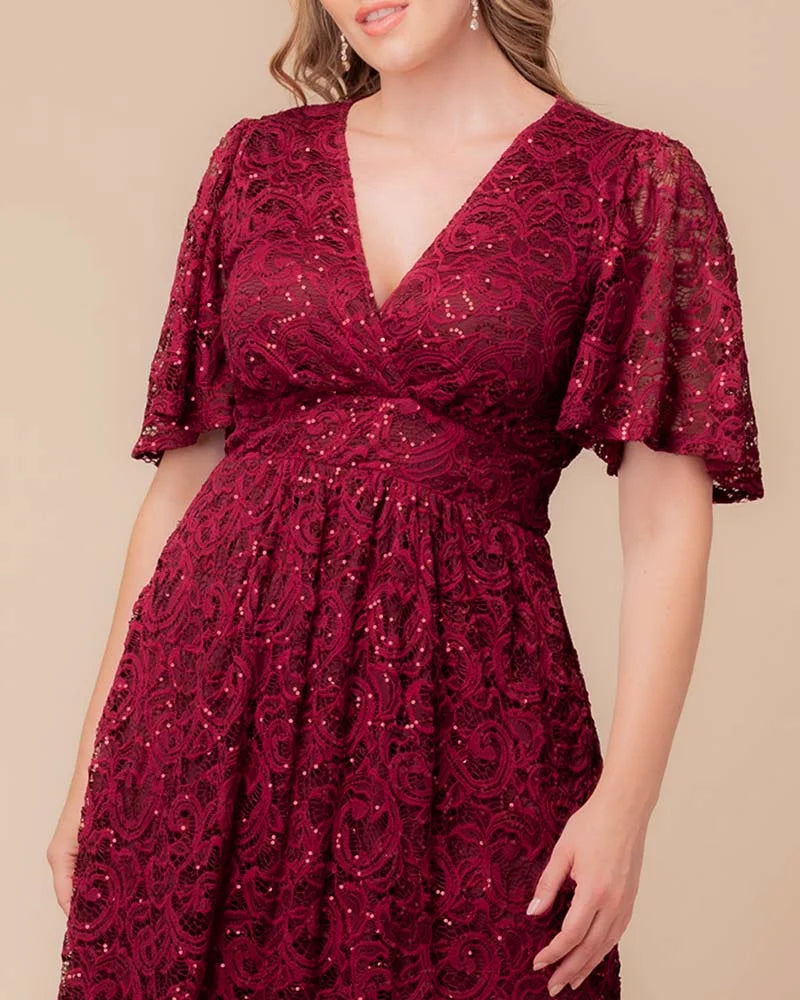 Plus Size Starry Sequined Lace Cocktail Dress