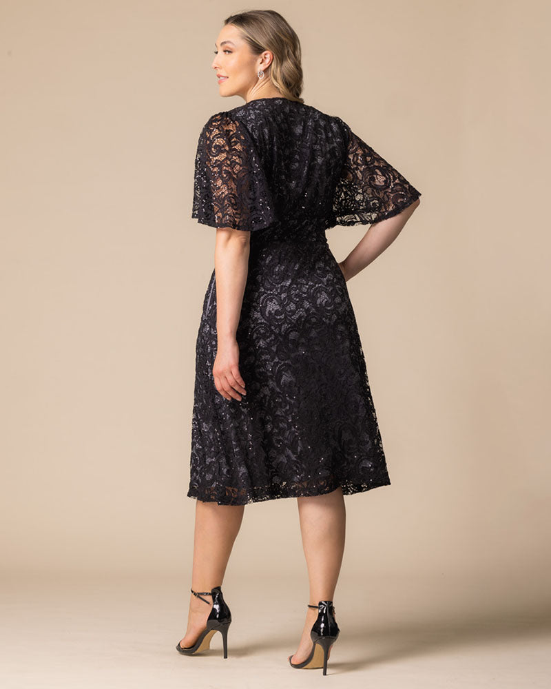 Plus Size Starry Sequined Lace Cocktail Dress