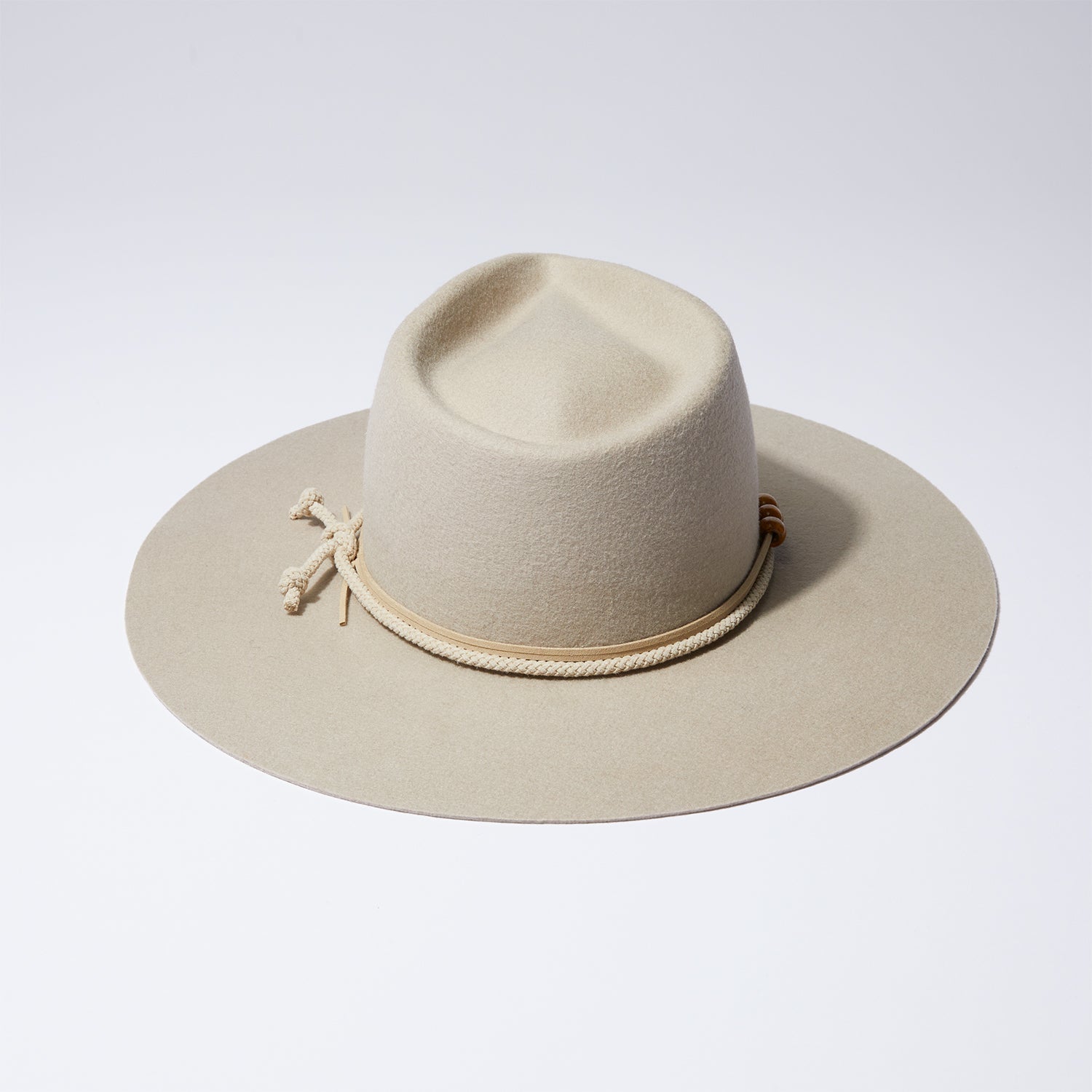 Teardrop Wool Hat - Silver Sand w/ Rope & Bead Trim