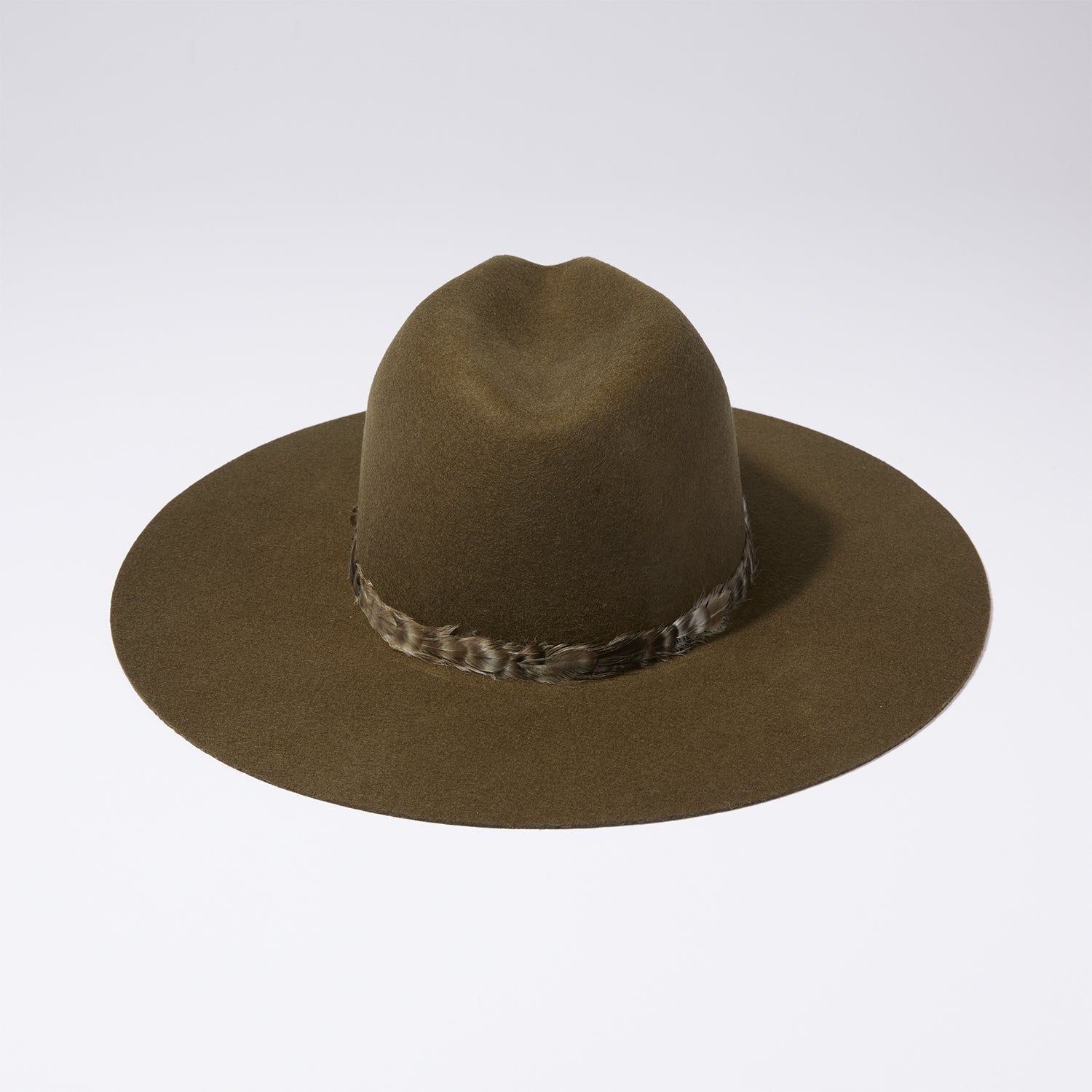 Classic Wool Hat - Dark Olive w/ Feather Ribbon Trim