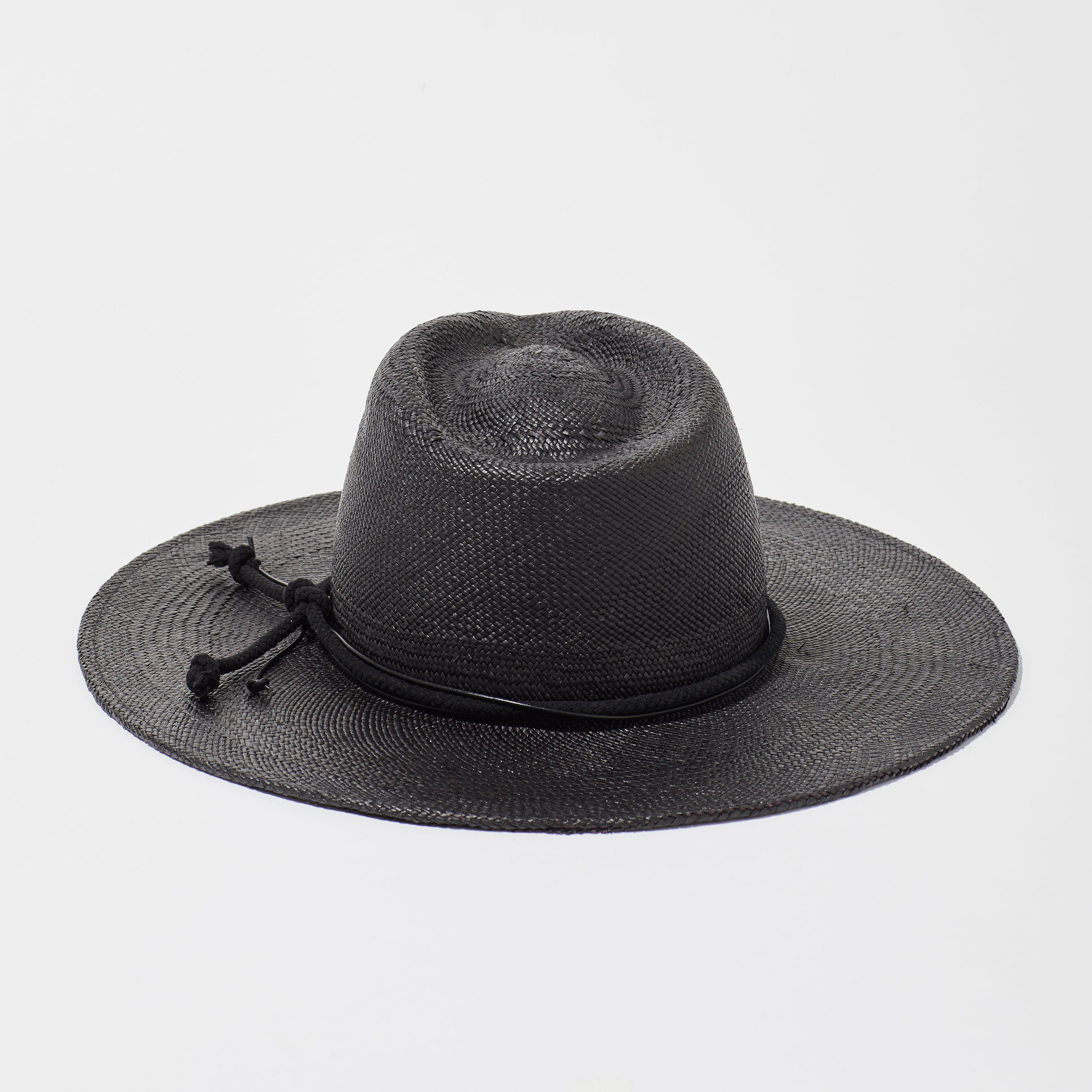 Straw Teardrop Hat - Black w/ Patterned & Suede Trim