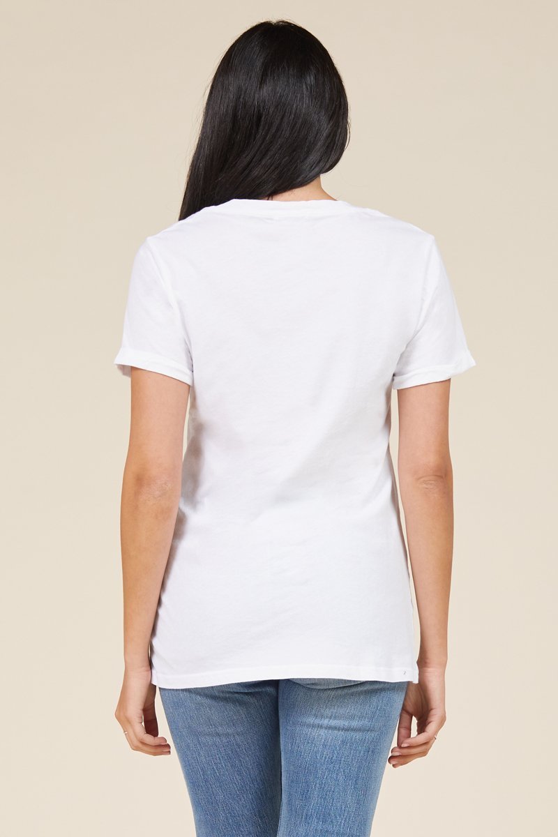 Rolled Sleeve Staple Vee Cotton T-Shirt