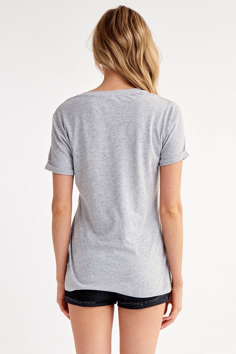 Rolled Sleeve Staple Vee Cotton T-Shirt