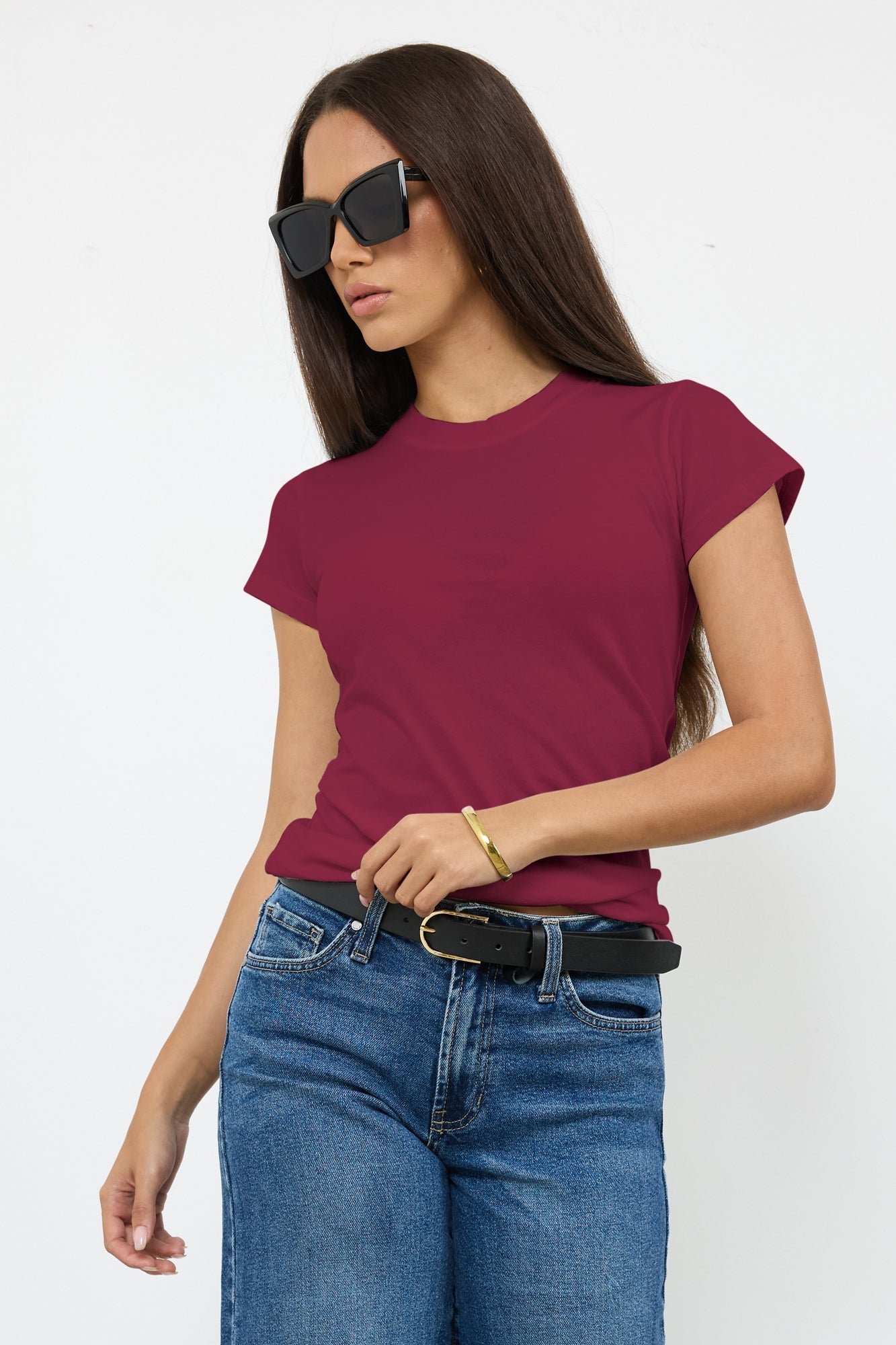 Basic Classic Crew Neck Fitted Cotton Tee