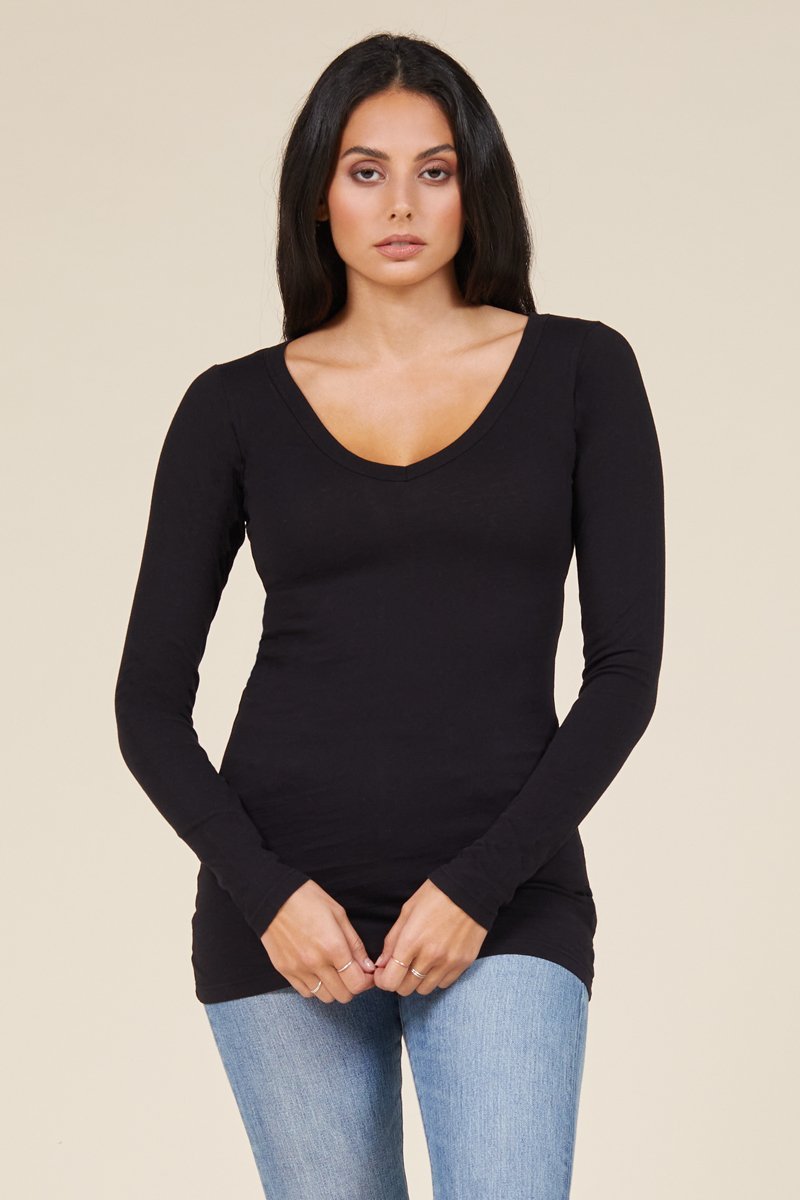 Long Sleeve V Neck Cotton Layering Top