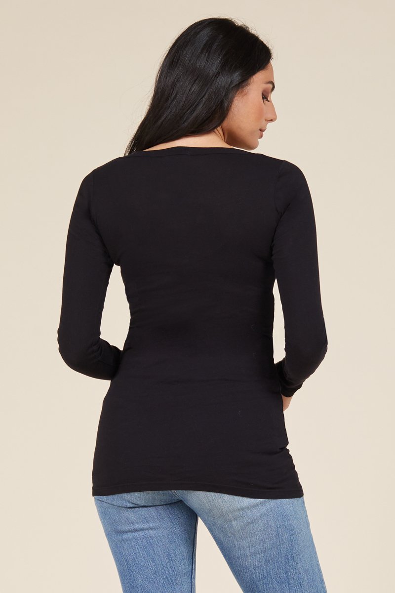 Long Sleeve V Neck Cotton Layering Top