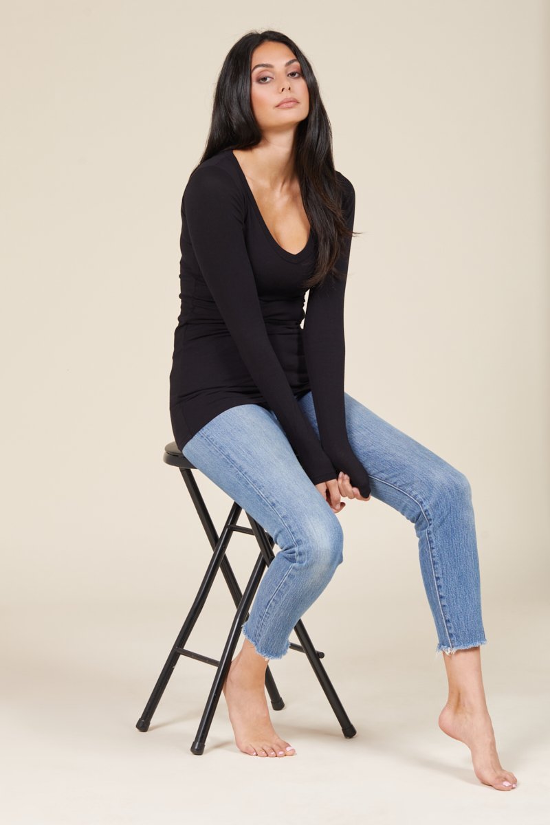 Long Sleeve V Neck Cotton Layering Top